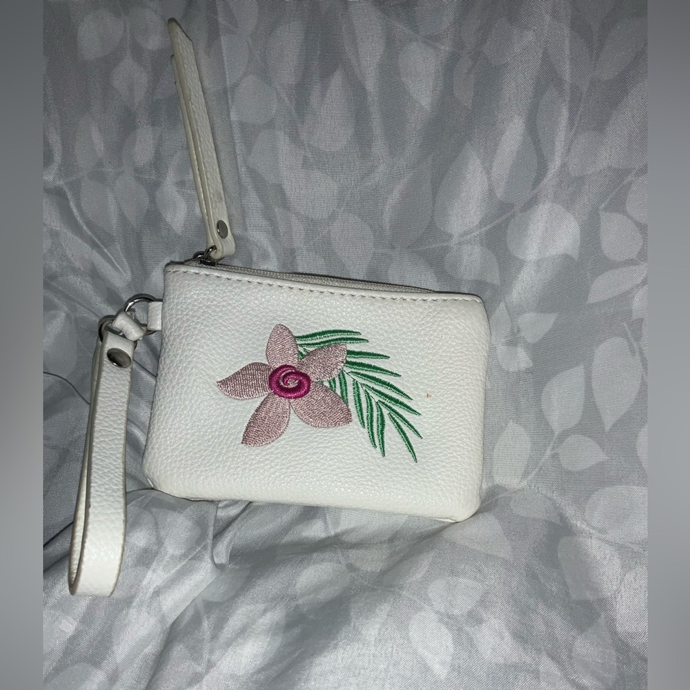 White Pink Green Floral Embroidered Coin Purse Small